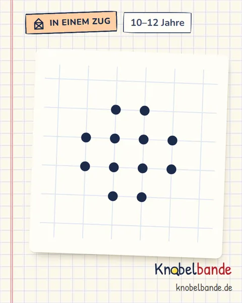 Rätsel in einem Zug „Punkte-Rätsel Nr. 3: Zwölf Punkte im Kreuz“ für Kinder ab 10, schwer, zum Ausdrucken