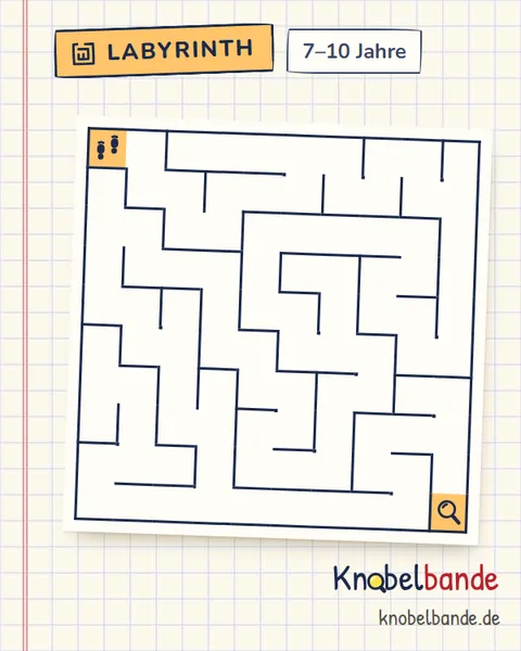 Labyrinth 10×10 Nr. 2: Die Spur im Schnee für Kinder ab 7, mittel, zum Ausdrucken