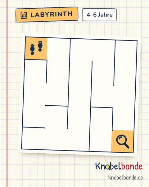 Labyrinth 5×5 Nr. 2: Die verlorene Lupe für Kinder ab 4, leicht, zum Ausdrucken