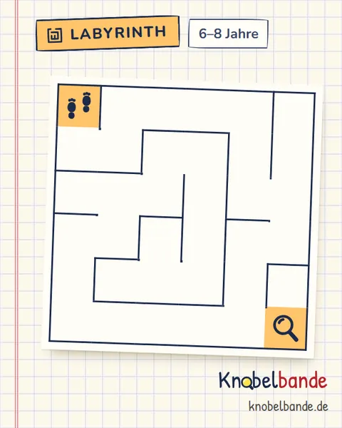 Labyrinth 6×6 Nr. 1: Die verlorene Lupe für Kinder ab 6, leicht, zum Ausdrucken