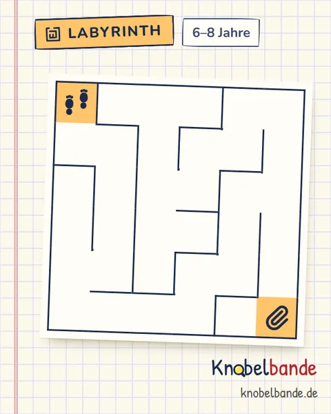 Labyrinth 6×6 Nr. 10: Die Büroklammer für Kinder ab 6, leicht, zum Ausdrucken