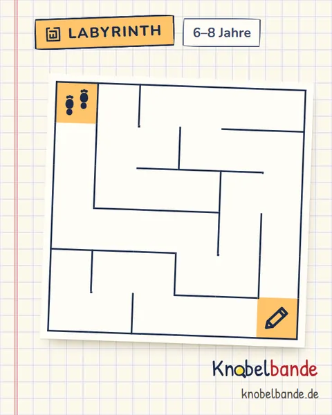 Labyrinth 6×6 Nr. 3: Wo ist der Bleistift? für Kinder ab 6, leicht, zum Ausdrucken