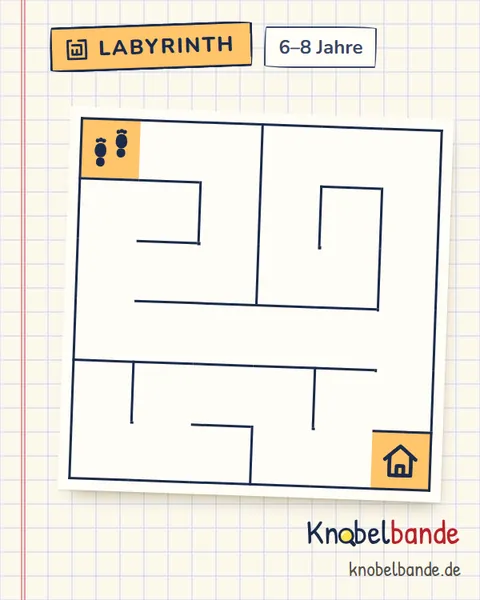 Labyrinth 6×6 Nr. 4: Ab nach Hause für Kinder ab 6, leicht, zum Ausdrucken