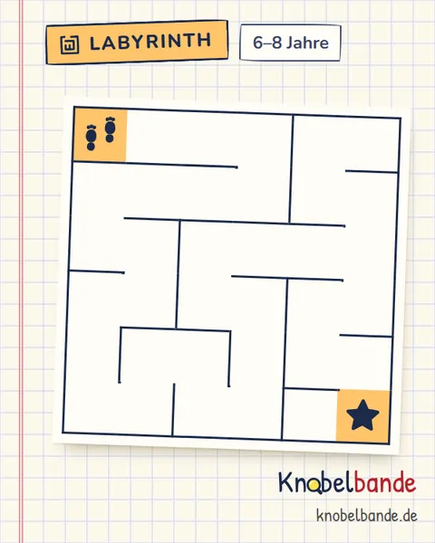 Labyrinth 6×6 Nr. 6: Der Glitzerstern für Kinder ab 6, leicht, zum Ausdrucken