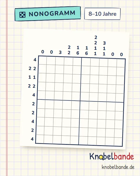 Nonogramm „Pixelbild 10×10 Nr. 1“ für Kinder ab 8, mittel, zum Ausdrucken