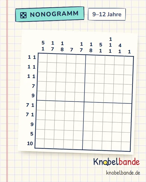 Nonogramm „Pixelbild 10×10 Nr. 11“ für Kinder ab 9, schwer, zum Ausdrucken