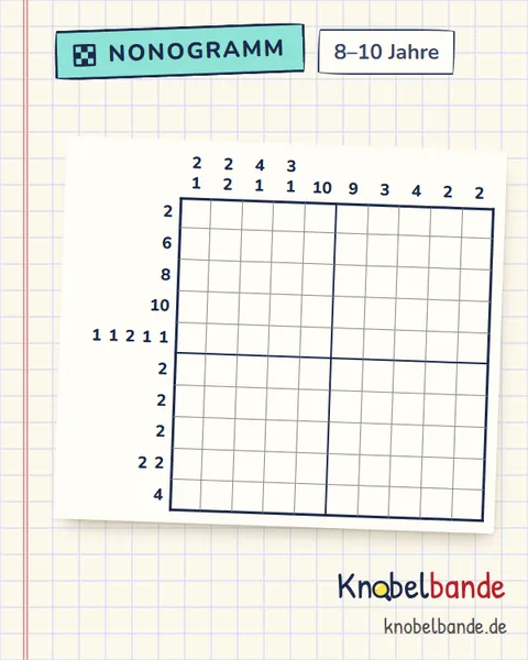 Nonogramm „Pixelbild 10×10 Nr. 12“ für Kinder ab 8, mittel, zum Ausdrucken