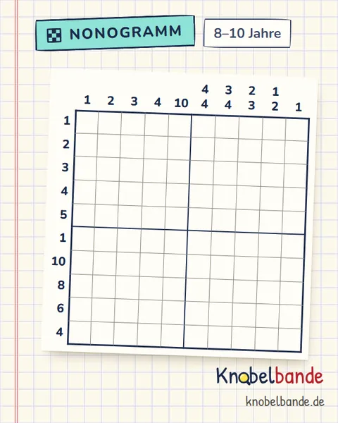 Nonogramm „Pixelbild 10×10 Nr. 4“ für Kinder ab 8, mittel, zum Ausdrucken