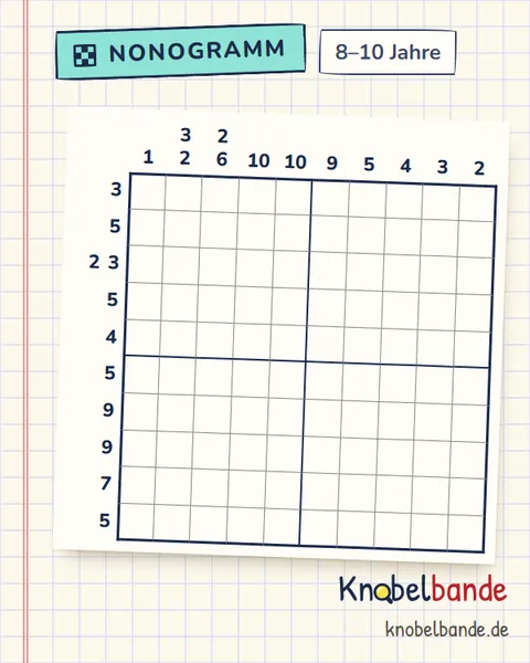 Nonogramm „Pixelbild 10×10 Nr. 7“ für Kinder ab 8, mittel, zum Ausdrucken