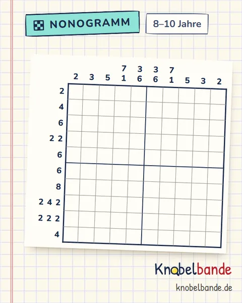Nonogramm „Pixelbild 10×10 Nr. 8“ für Kinder ab 8, mittel, zum Ausdrucken