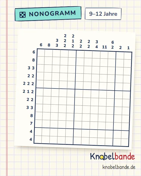 Nonogramm „Pixelbild 12×12 Nr. 1“ für Kinder ab 9, schwer, zum Ausdrucken
