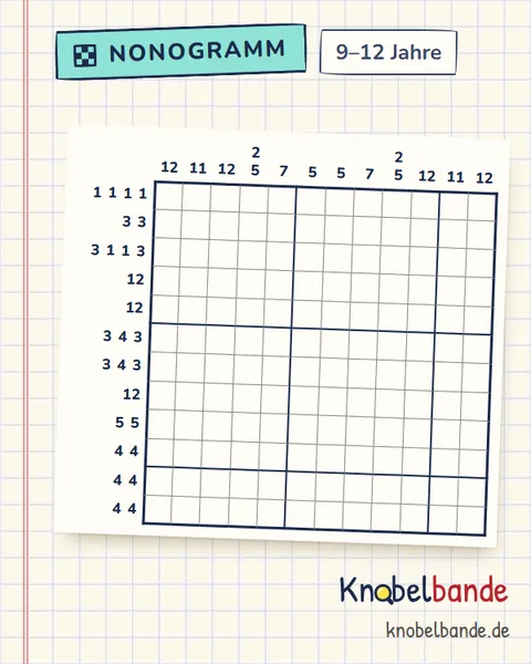 Nonogramm „Pixelbild 12×12 Nr. 2“ für Kinder ab 9, schwer, zum Ausdrucken