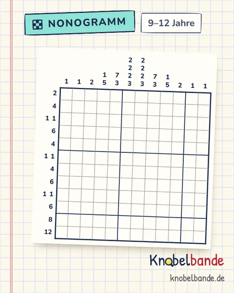 Nonogramm „Pixelbild 12×12 Nr. 3“ für Kinder ab 9, schwer, zum Ausdrucken