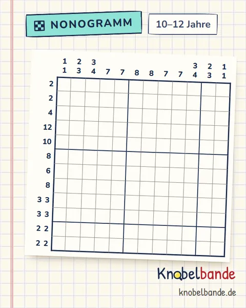 Nonogramm „Pixelbild 12×12 Nr. 6“ für Kinder ab 10, schwer, zum Ausdrucken