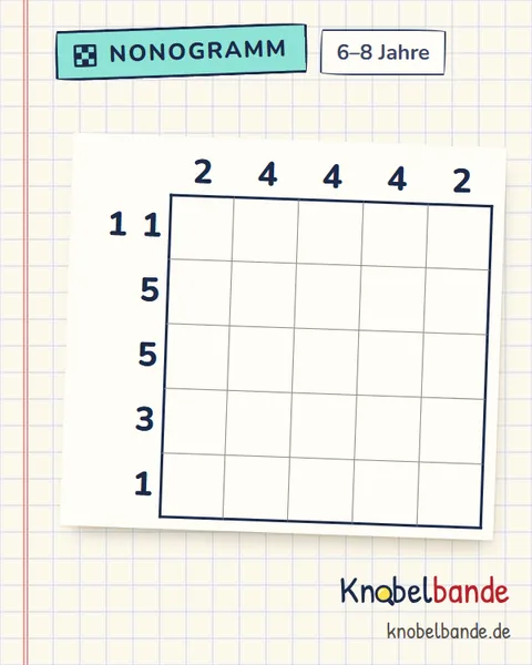 Nonogramm „Pixelbild 5×5 Nr. 1“ für Kinder ab 6, leicht, zum Ausdrucken