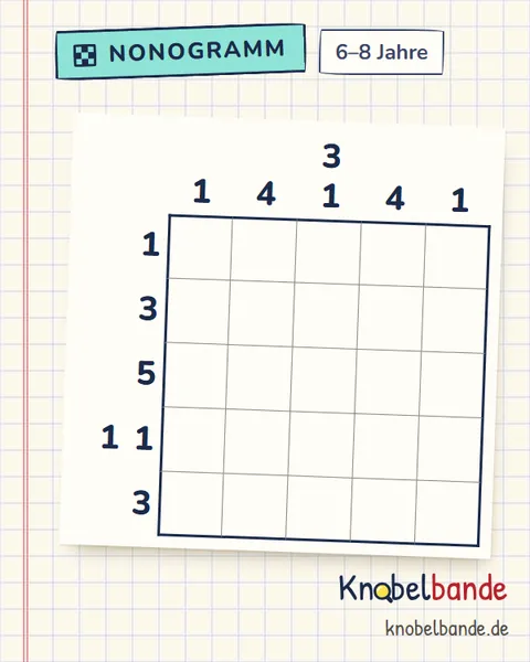 Nonogramm „Pixelbild 5×5 Nr. 11“ für Kinder ab 6, leicht, zum Ausdrucken