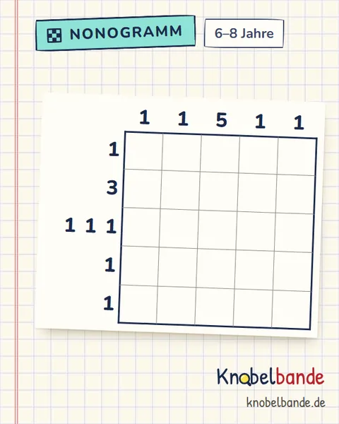 Nonogramm „Pixelbild 5×5 Nr. 12“ für Kinder ab 6, leicht, zum Ausdrucken