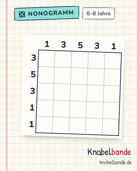 Nonogramm „Pixelbild 5×5 Nr. 2“ für Kinder ab 6, leicht, zum Ausdrucken