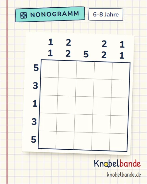 Nonogramm „Pixelbild 5×5 Nr. 3“ für Kinder ab 6, leicht, zum Ausdrucken