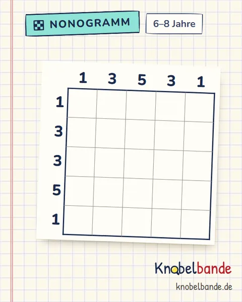 Nonogramm „Pixelbild 5×5 Nr. 4“ für Kinder ab 6, leicht, zum Ausdrucken