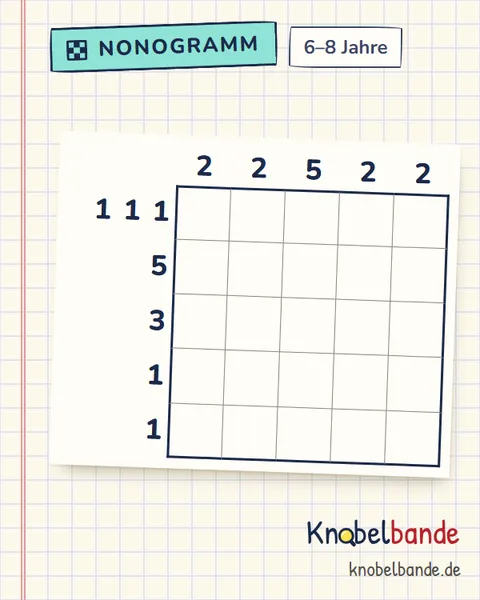 Nonogramm „Pixelbild 5×5 Nr. 5“ für Kinder ab 6, leicht, zum Ausdrucken