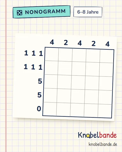 Nonogramm „Pixelbild 5×5 Nr. 6“ für Kinder ab 6, leicht, zum Ausdrucken