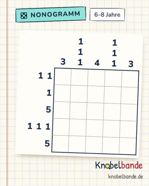 Nonogramm „Pixelbild 5×5 Nr. 7“ für Kinder ab 6, leicht, zum Ausdrucken