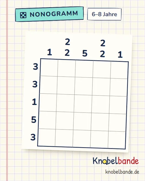 Nonogramm „Pixelbild 5×5 Nr. 9“ für Kinder ab 6, leicht, zum Ausdrucken