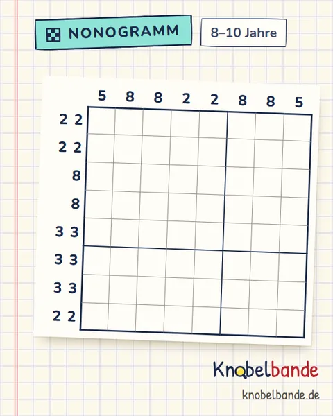 Nonogramm „Pixelbild 8×8 Nr. 4“ für Kinder ab 8, mittel, zum Ausdrucken