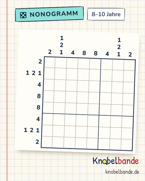 Nonogramm „Pixelbild 8×8 Nr. 5“ für Kinder ab 8, mittel, zum Ausdrucken