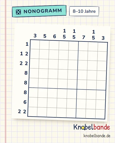 Nonogramm „Pixelbild 8×8 Nr. 6“ für Kinder ab 8, mittel, zum Ausdrucken