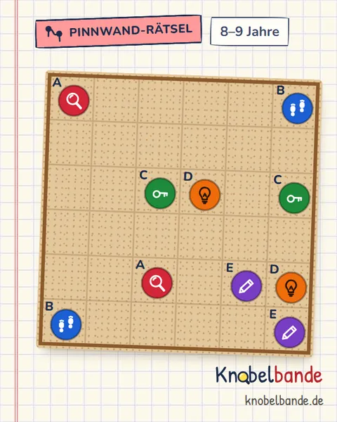 Pinnwand-Rätsel „Pinnwand 6×6 Nr. 2: Der vertauschte Schlüssel“ für Kinder ab 8, mittel, zum Ausdrucken