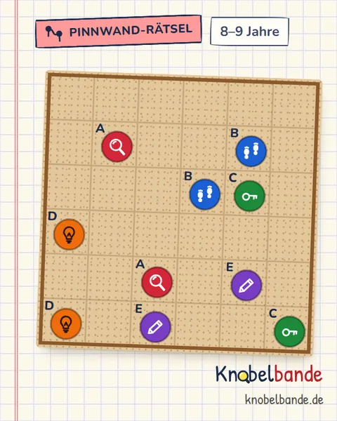 Pinnwand-Rätsel „Pinnwand 6×6 Nr. 3: Fußspuren im Garten“ für Kinder ab 8, mittel, zum Ausdrucken