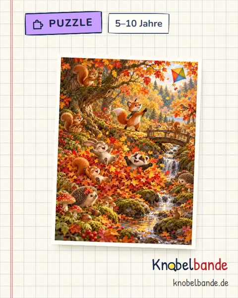 Puzzle „Bunter Herbstwald“ für Kinder ab 5, mittel, zum Ausdrucken