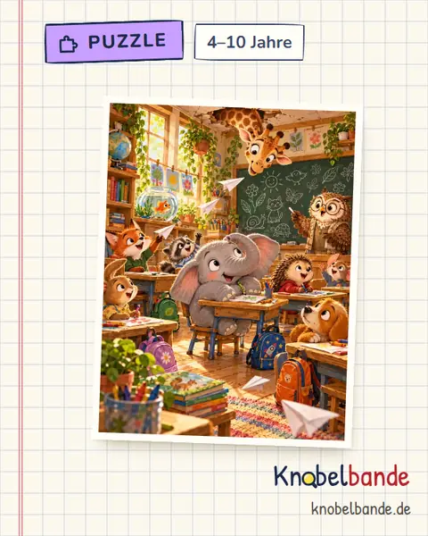 Puzzle „Das Tier-Klassenzimmer“ für Kinder ab 4, leicht, zum Ausdrucken