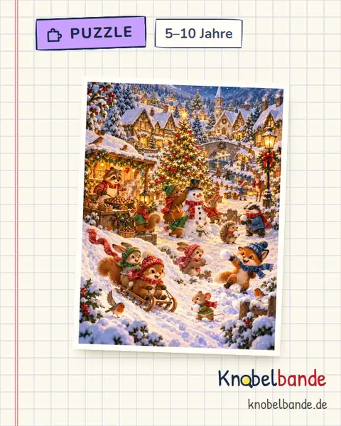 Puzzle „Das Winterdorf“ für Kinder ab 5, mittel, zum Ausdrucken