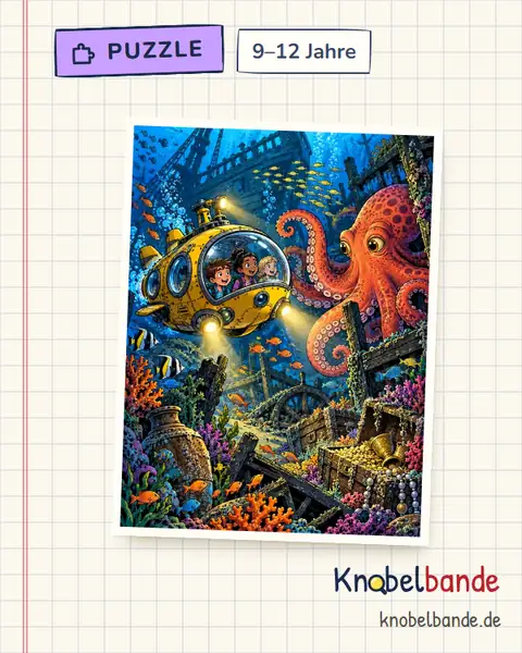 Puzzle „Das Wrack in der Tiefe“ für Kinder ab 9, mittel, zum Ausdrucken