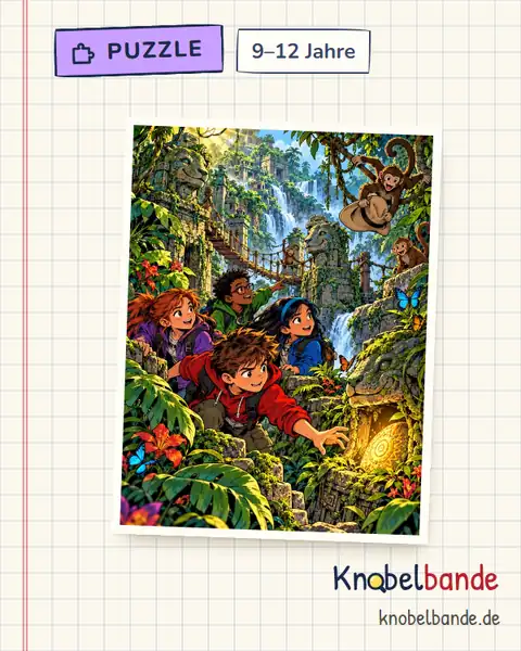 Puzzle „Der Dschungeltempel“ für Kinder ab 9, schwer, zum Ausdrucken