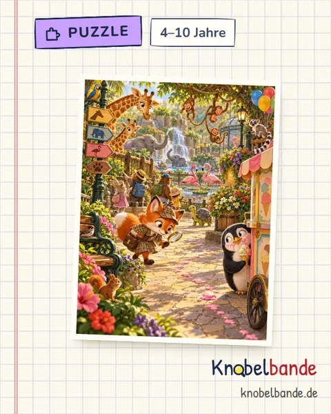 Puzzle „Der Eisdieb im Zoo“ für Kinder ab 4, leicht, zum Ausdrucken