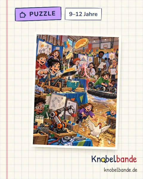 Puzzle „Der Erfinderwettbewerb“ für Kinder ab 9, mittel, zum Ausdrucken