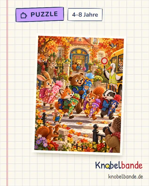 Puzzle „Der erste Schultag“ für Kinder ab 4, leicht, zum Ausdrucken