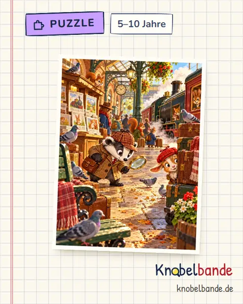 Puzzle „Der verschwundene Hut“ für Kinder ab 5, mittel, zum Ausdrucken