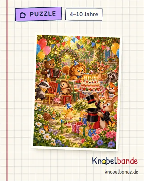 Puzzle „Die Geburtstagsparty“ für Kinder ab 4, leicht, zum Ausdrucken