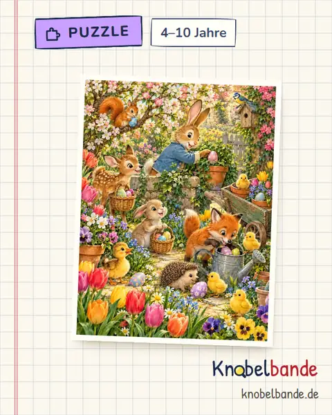 Puzzle „Die Ostereiersuche“ für Kinder ab 4, leicht, zum Ausdrucken