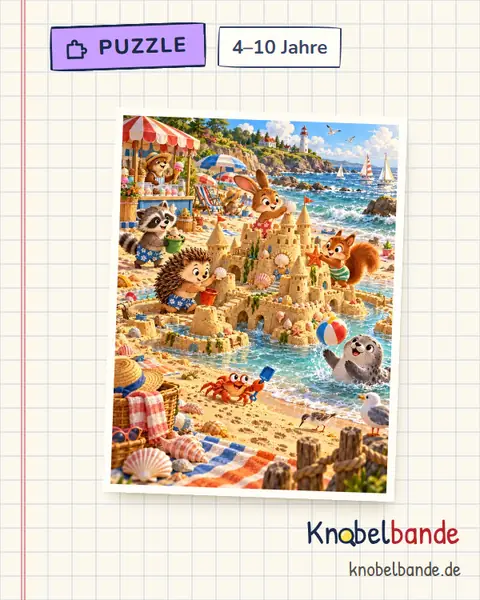 Puzzle „Die Sandburg am Strand“ für Kinder ab 4, leicht, zum Ausdrucken