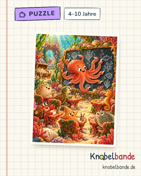 Puzzle „Die Schule unter Wasser“ für Kinder ab 4, leicht, zum Ausdrucken