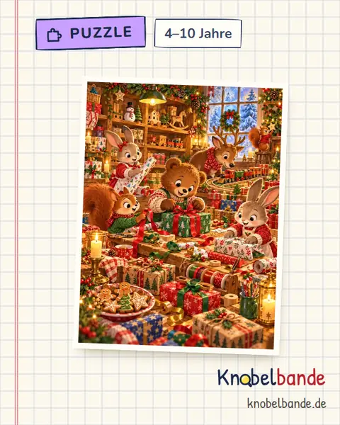 Puzzle „Die Weihnachtswerkstatt“ für Kinder ab 4, leicht, zum Ausdrucken