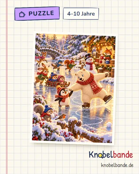 Puzzle „Eislaufen auf dem Teich“ für Kinder ab 4, leicht, zum Ausdrucken