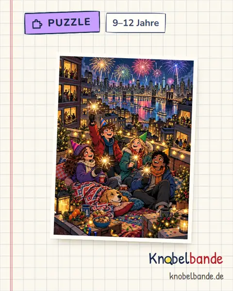 Puzzle „Feuerwerk über der Stadt“ für Kinder ab 9, mittel, zum Ausdrucken