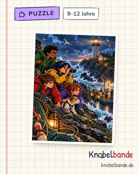 Puzzle „Geheimnis am Leuchtturm“ für Kinder ab 9, schwer, zum Ausdrucken
